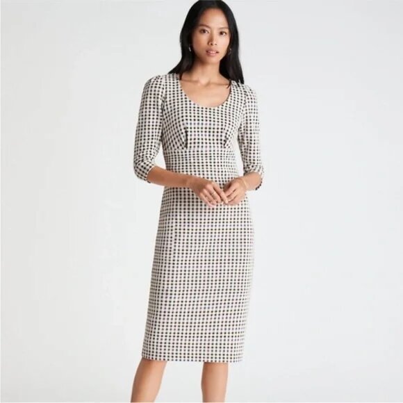 Like New LOFT Houndstooth 3/4 Sleeve Bodycon Dress – Women’s Size 10P - Picture 1 of 7